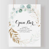 Rustic Eucalyptus Gold Wedding Open Bar Poster