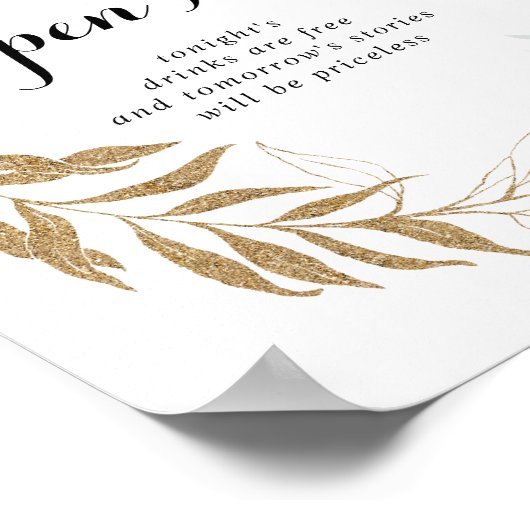 Rustic Eucalyptus Gold Wedding Open Bar Poster (Hoek)