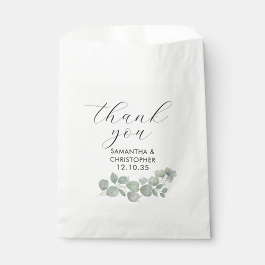 Rustic Eucalyptus Green Weddenschap Bedankzakje (Voorkant)