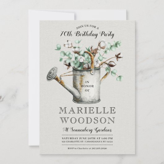 Rustic Eucalyptus Greenery 70th Birthday Party Kaart (Voorkant)