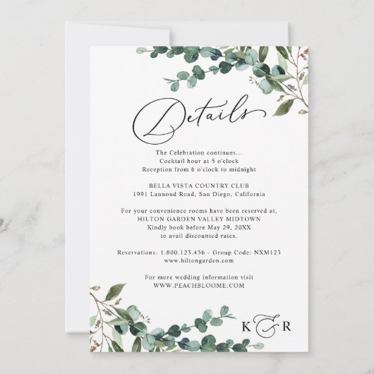 Rustic Eucalyptus Greenery All-in-One Wedding Kaart (Achterkant)