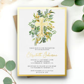 Rustic Eucalyptus Greenery Baptism Gold Folie Uitnodiging