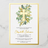 Rustic Eucalyptus Greenery Baptism Gold Folie Uitnodiging (Voorkant)