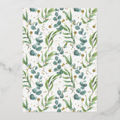 Rustic Eucalyptus Greenery Baptism Gold Folie Uitnodiging (Achterkant)