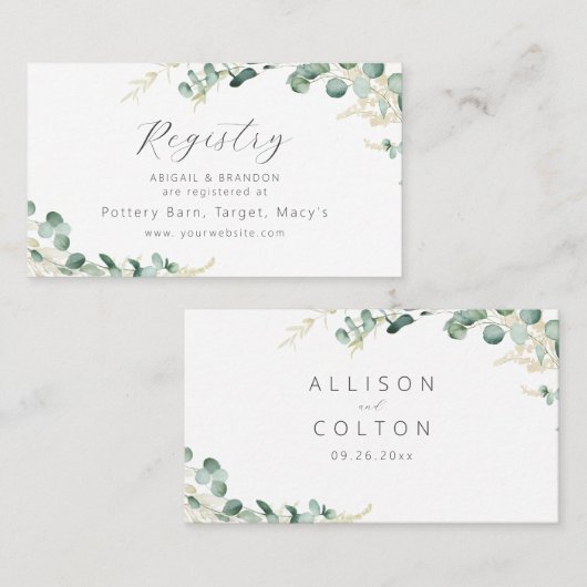 Rustic eucalyptus greenery boho bridal Registry Plaatskaartje (Voorkant / Achterkant)