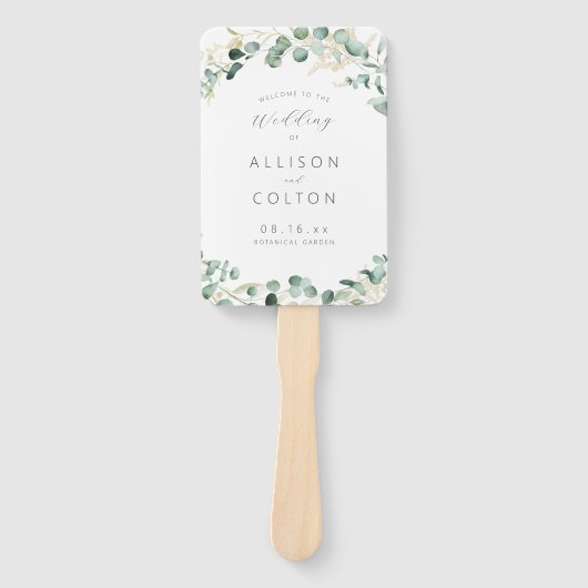 Rustic eucalyptus greenery boho bruiloft handwaaier (Voorkant)