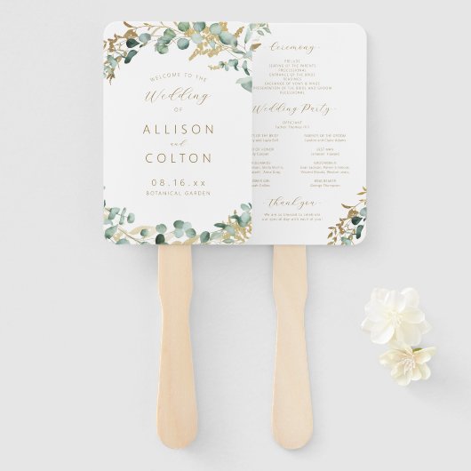 Rustic eucalyptus greenery boho bruiloft handwaaier (Voorkant en achterkant)