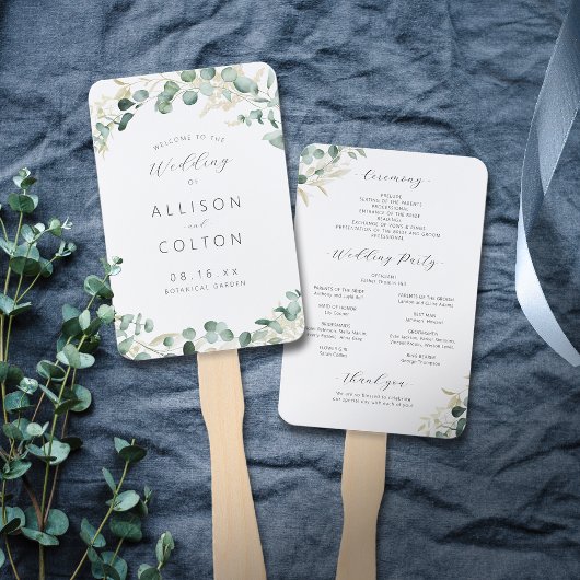 Rustic eucalyptus greenery boho bruiloft handwaaier