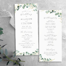 Rustic eucalyptus greenery boho bruiloft programmakaart