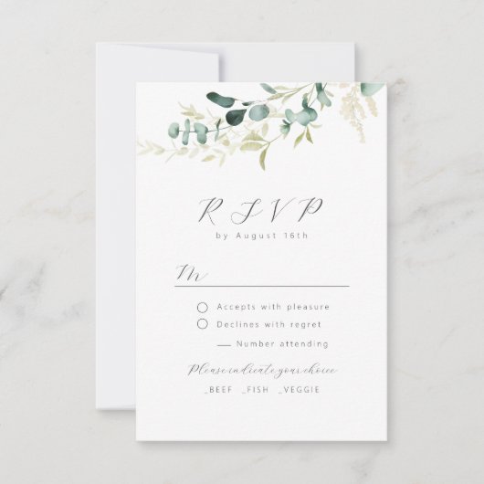 Rustic eucalyptus greenery boho bruiloft RSVP Kaartje (Voorkant)