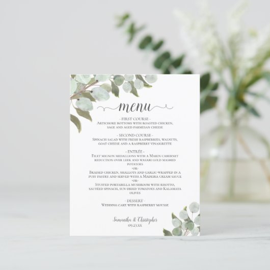 Rustic Eucalyptus & Greenery Budget Wedding Menu (Staand voorkant)