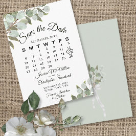 Rustic Eucalyptus Greenery Calendar White Wedding Save The Date