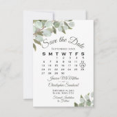 Rustic Eucalyptus Greenery Calendar White Wedding Save The Date (Voorkant)