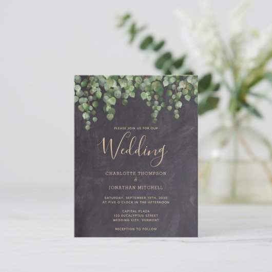 Rustic Eucalyptus Greenery Chalkboard Wedding Briefkaart (Staand voorkant)