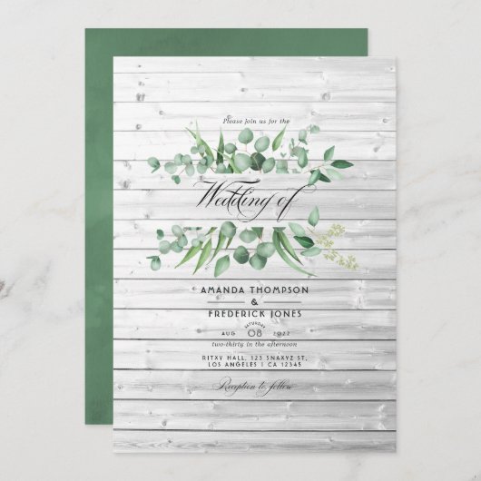 Rustic Eucalyptus Greenery Country Barn Wedding Kaart (Voorkant / Achterkant)