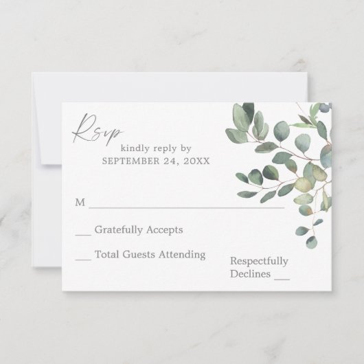 Rustic Eucalyptus Greenery Duo no Meal RSVP Card 3 (Voorkant)