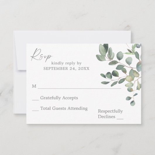 Rustic Eucalyptus Greenery Duo no Meal RSVP Card 3 Kaartje (Voorkant)