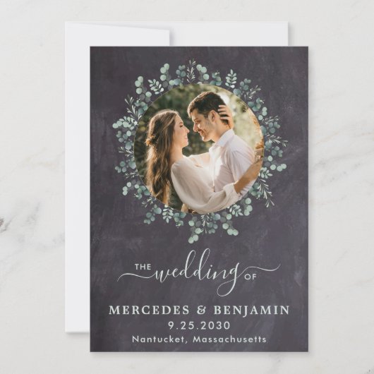 Rustic Eucalyptus Greenery Foto QR Code Weddenscha Kaart (Voorkant)