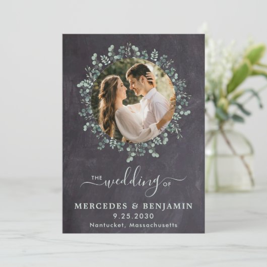 Rustic Eucalyptus Greenery Foto QR Code Weddenscha Kaart (Staand voorkant)