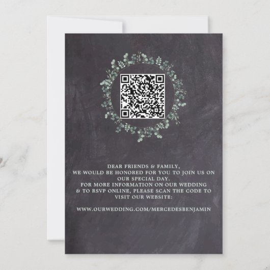 Rustic Eucalyptus Greenery Foto QR Code Weddenscha Kaart (Achterkant)
