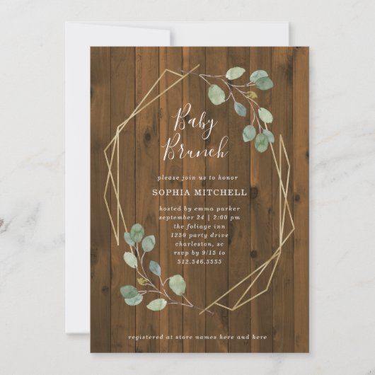 Rustic Eucalyptus Greenery Geometric Baby Brunch Kaart (Voorkant)