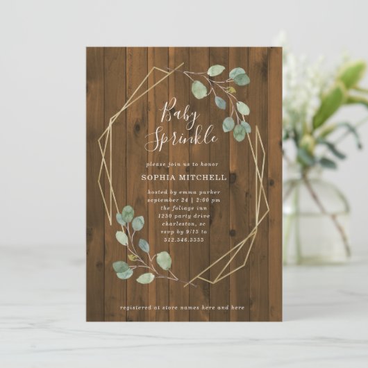 Rustic Eucalyptus Greenery Geometric Baby Sprinkle Kaart (Staand voorkant)