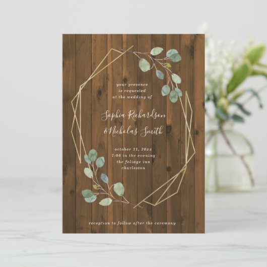 Rustic Eucalyptus Greenery | Geometrische bruiloft Kaart (Staand voorkant)