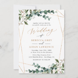 Rustic Eucalyptus Greenery Gold All-in-One Wedding Kaart