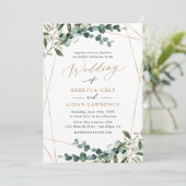 Rustic Eucalyptus Greenery Gold All-in-One Wedding Kaart (Staand voorkant)