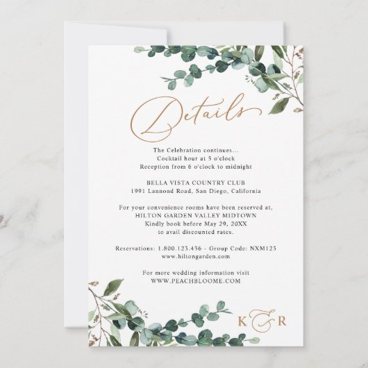 Rustic Eucalyptus Greenery Gold All-in-One Wedding Kaart (Achterkant)