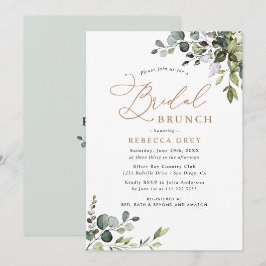 Rustic Eucalyptus Greenery Gold Bridal Brunch Kaart (Voorkant / Achterkant)