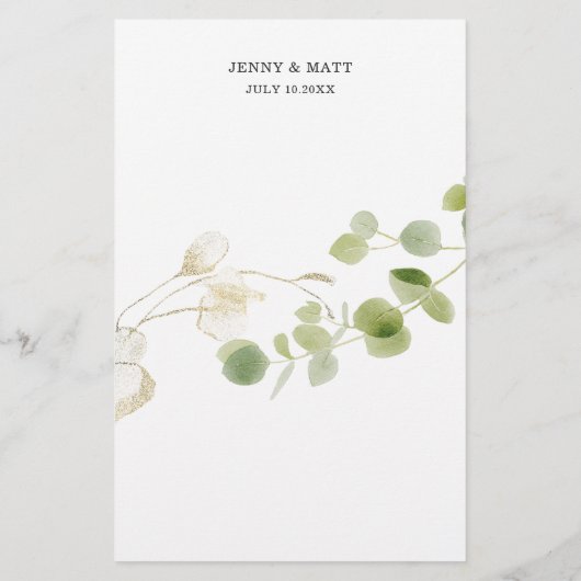 Rustic Eucalyptus Greenery Gold Chic Wedding Menu (Achterkant)