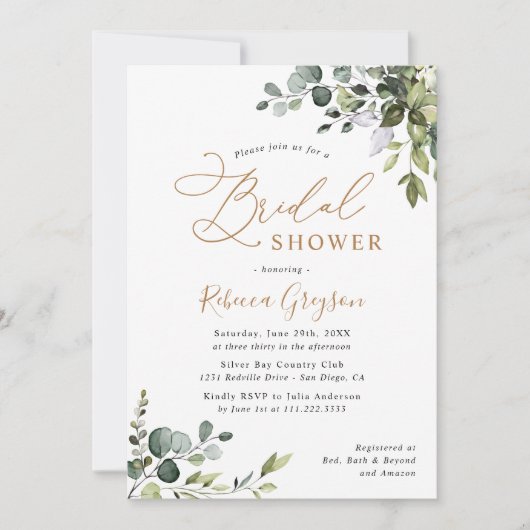 Rustic Eucalyptus Greenery Gold Vrijgezellenfeest  Kaart (Voorkant)