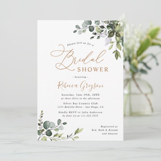 Rustic Eucalyptus Greenery Gold Vrijgezellenfeest Kaart (Staand voorkant)
