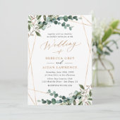 Rustic Eucalyptus Greenery Gold Wedding Invitation Kaart (Staand voorkant)