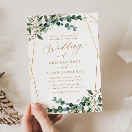 Rustic Eucalyptus Greenery Gold Wedding Invitation Kaart