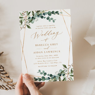Rustic Eucalyptus Greenery Gold Wedding Invitation Kaart