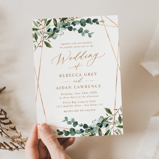 Rustic Eucalyptus Greenery Gold Wedding Invitation Kaart