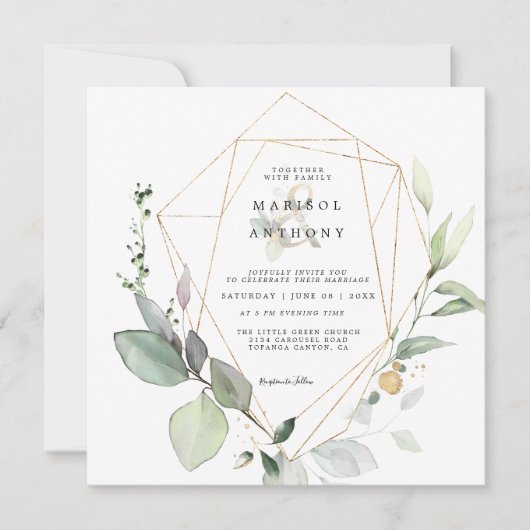 Rustic Eucalyptus Greenery Gold Wedding Kaart (Voorkant)