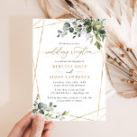 Rustic Eucalyptus Greenery Gold Wedding Reception Kaart<br><div class="desc">Dit elegante collectie is voorzien van gemengde groenbladeren van de waterverf in combinatie met een klastig serif en een delicaat sans lettertype in zwart,  met een monogram op de achterzijde. Overeenkomende objecten beschikbaar.</div>