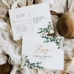 Rustic Eucalyptus Greenery Gold Wedding RSVP Briefkaart<br><div class="desc">Deze RSVP-kaart is ontworpen om te coördineren met ons Rustic Greenery bruiloft collectie. Deze kaart biedt gemengde waterverf Greenery Botanicals,  modern calligrafiekscript dat is gekoppeld aan een klastig serif lettertype in zwart. Overeenkomende objecten beschikbaar.</div>