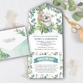 Rustic Eucalyptus Greenery Koala Beer Baby shower All In One Uitnodiging