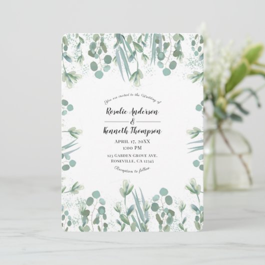 Rustic Eucalyptus Greenery Leaves Wedding Kaart (Staand voorkant)