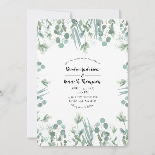 Rustic Eucalyptus Greenery Leaves Wedding Kaart (Voorkant)