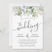 Rustic Eucalyptus Greenery & Paarse Floral Wedding Kaart (Voorkant)