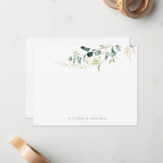 Rustic eucalyptus greenery Personalized Stationery Notitiekaartje (Voorkant / Achterkant in situ)