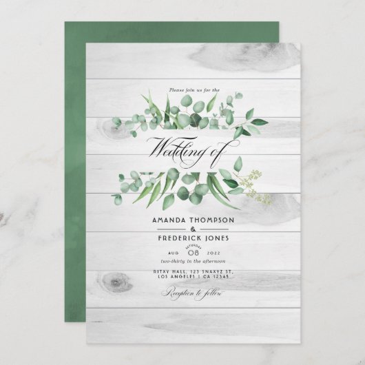 Rustic Eucalyptus Greenery QR Code Country Weddens Kaart (Voorkant / Achterkant)