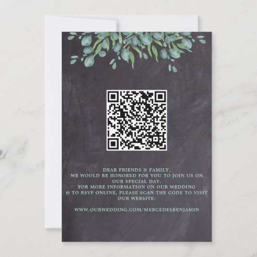 Rustic Eucalyptus Greenery QR Code Weddenschap Kaart (Achterkant)