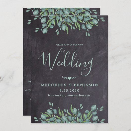 Rustic Eucalyptus Greenery QR Code Weddenschap Kaart (Voorkant / Achterkant)