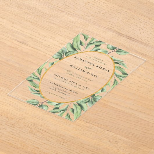 Rustic Eucalyptus Greenery Succulent Wedding Acryl Uitnodigingen (Laagn)